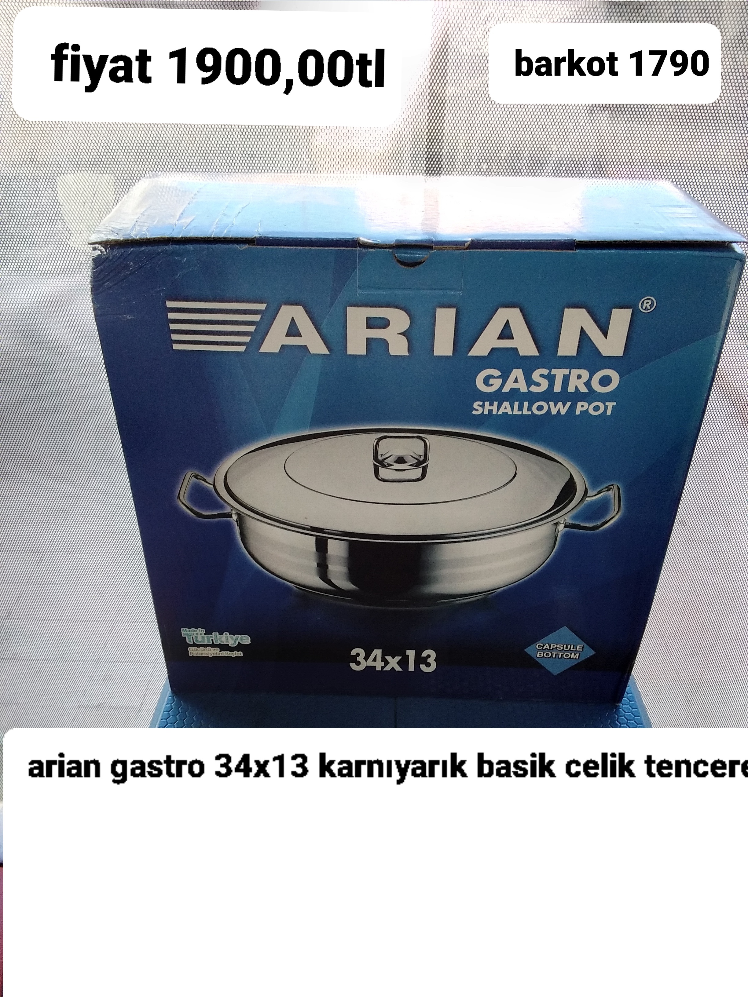 ARİAN GASTRO 34*13 KARNIYARIK BASİK ÇELİK TENCERE 1790