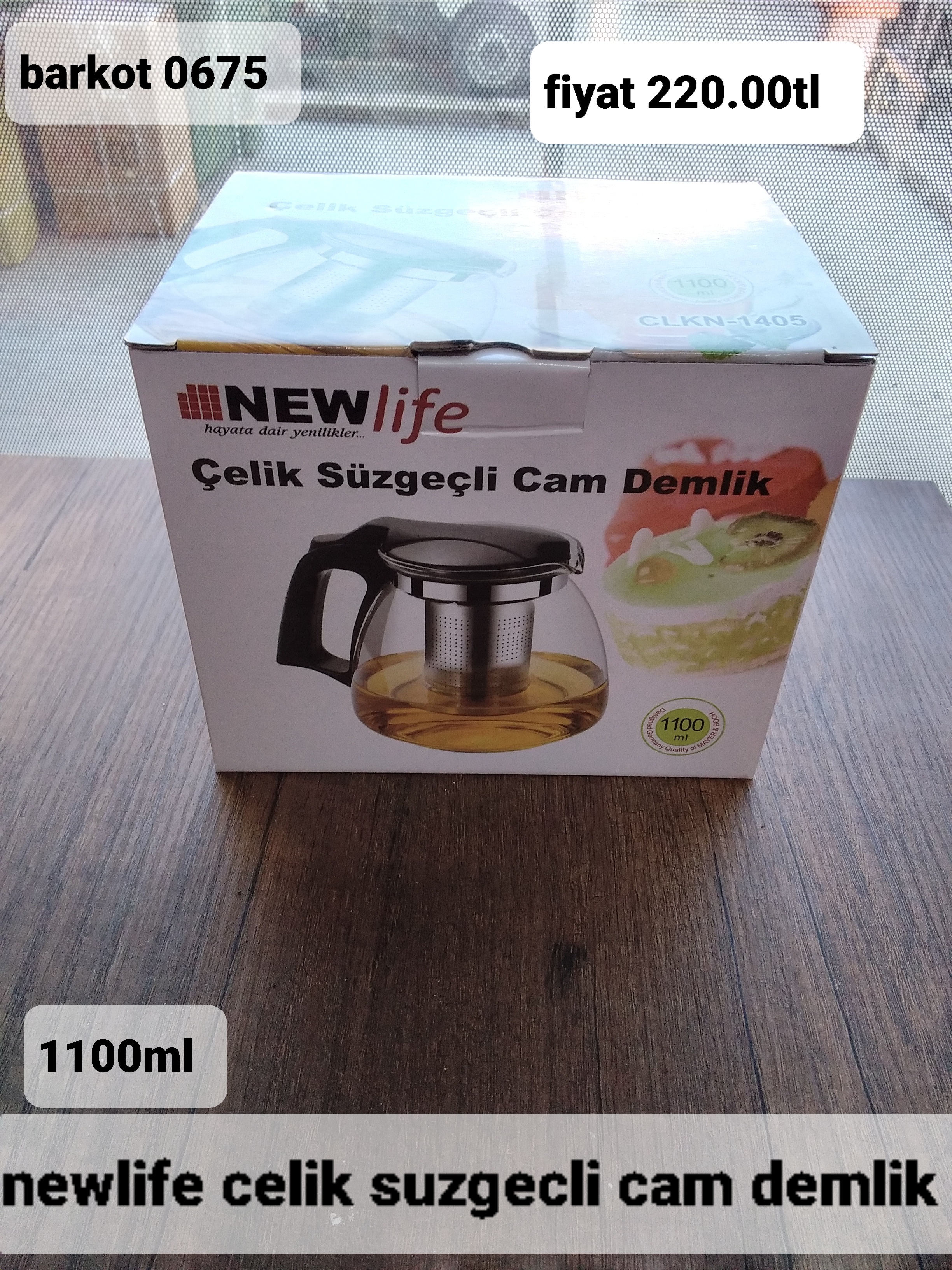 NEWLİFE ÇELİK SÜZGEÇLİ CAM DEMLİK 1100 ML  0675