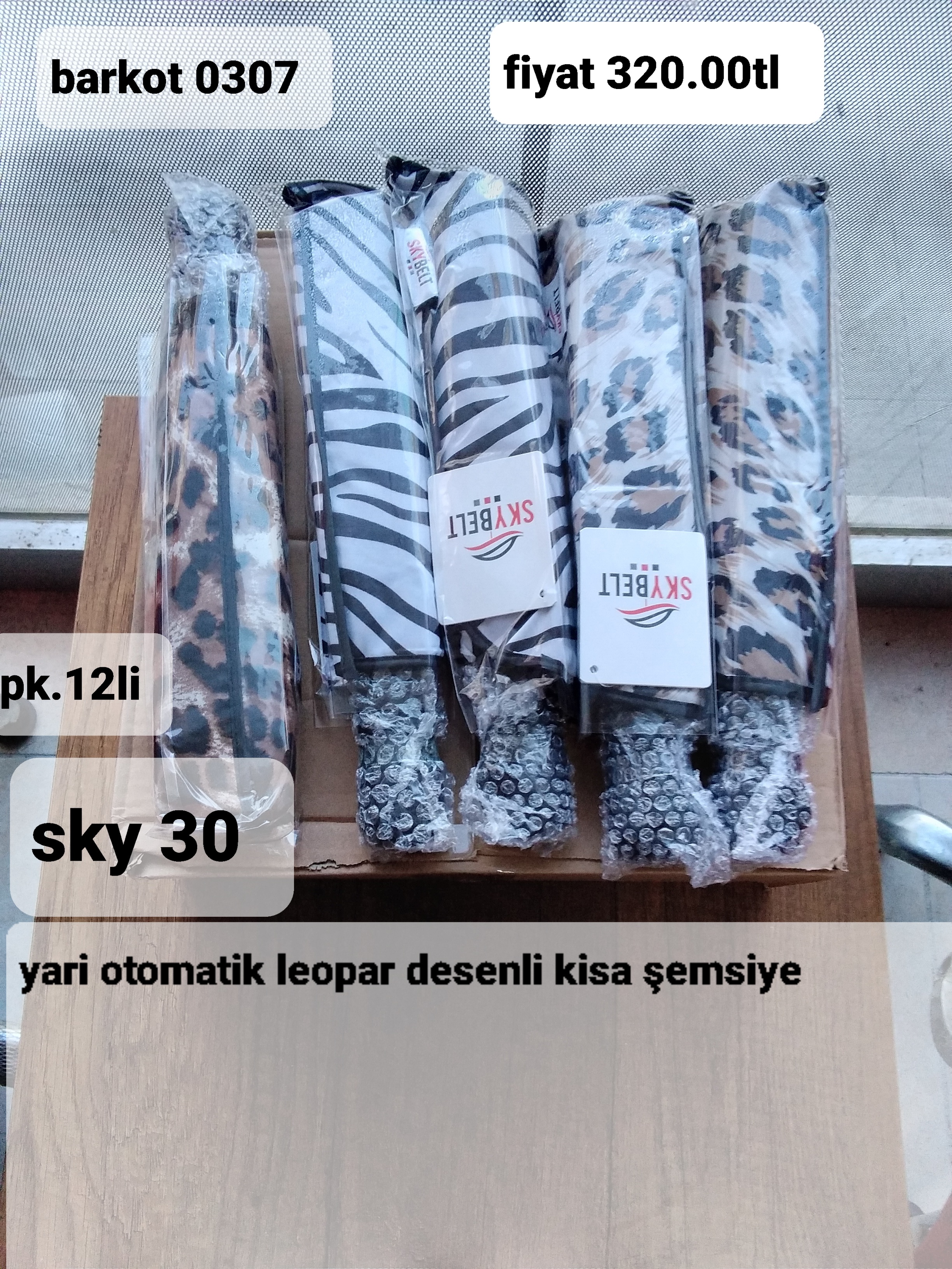 YARI OTOMATİK LEOPARLI KISA ŞEMSİYE 0307