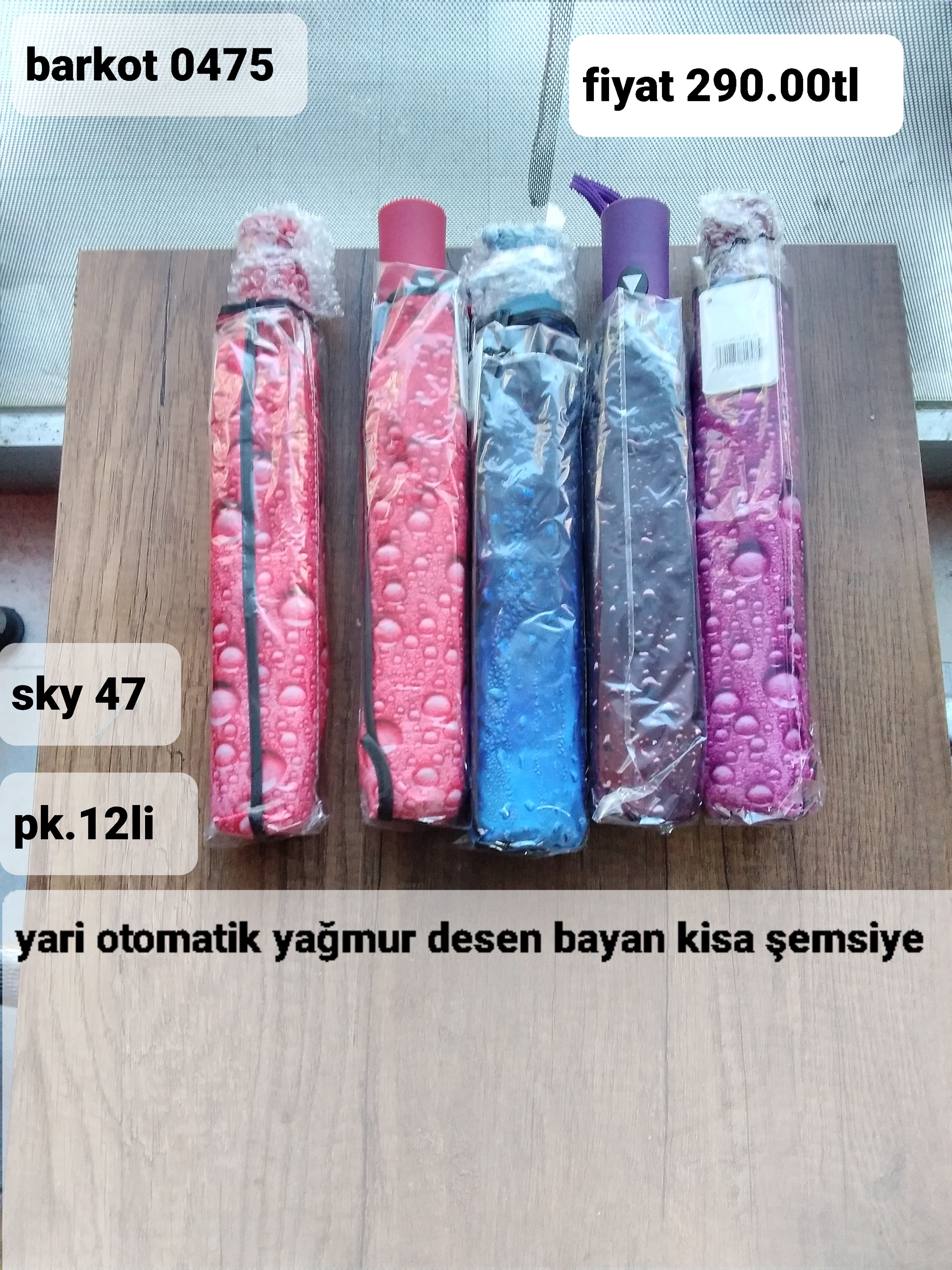 YARI OTOMATİK YAĞMUR  DESEN BAYAN KISA ŞEMSİYE 0475