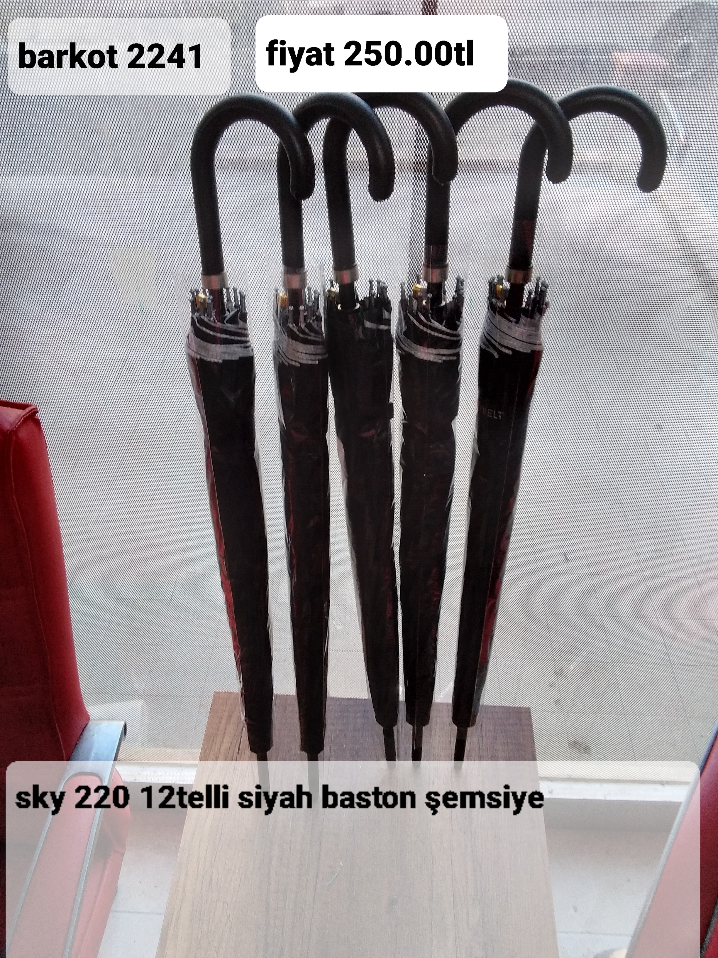 SKY 220 12 TELLİ SİYAH BASTONLU ŞEMSİYE 2241