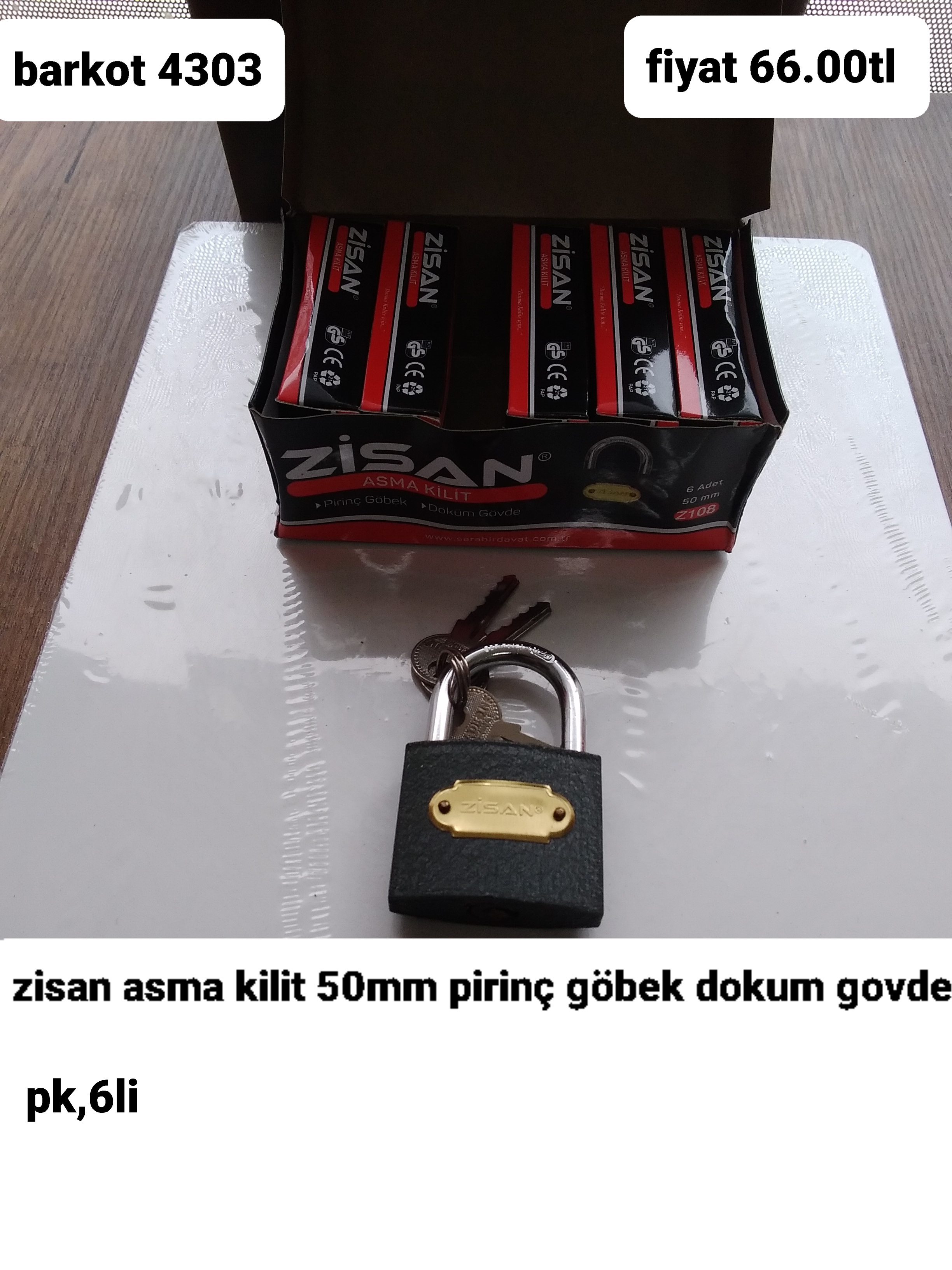 ZİSAN ASMA KİLİT 50MM PİRİNÇ GÖBEK DÖKÜM GÖVDE  4303