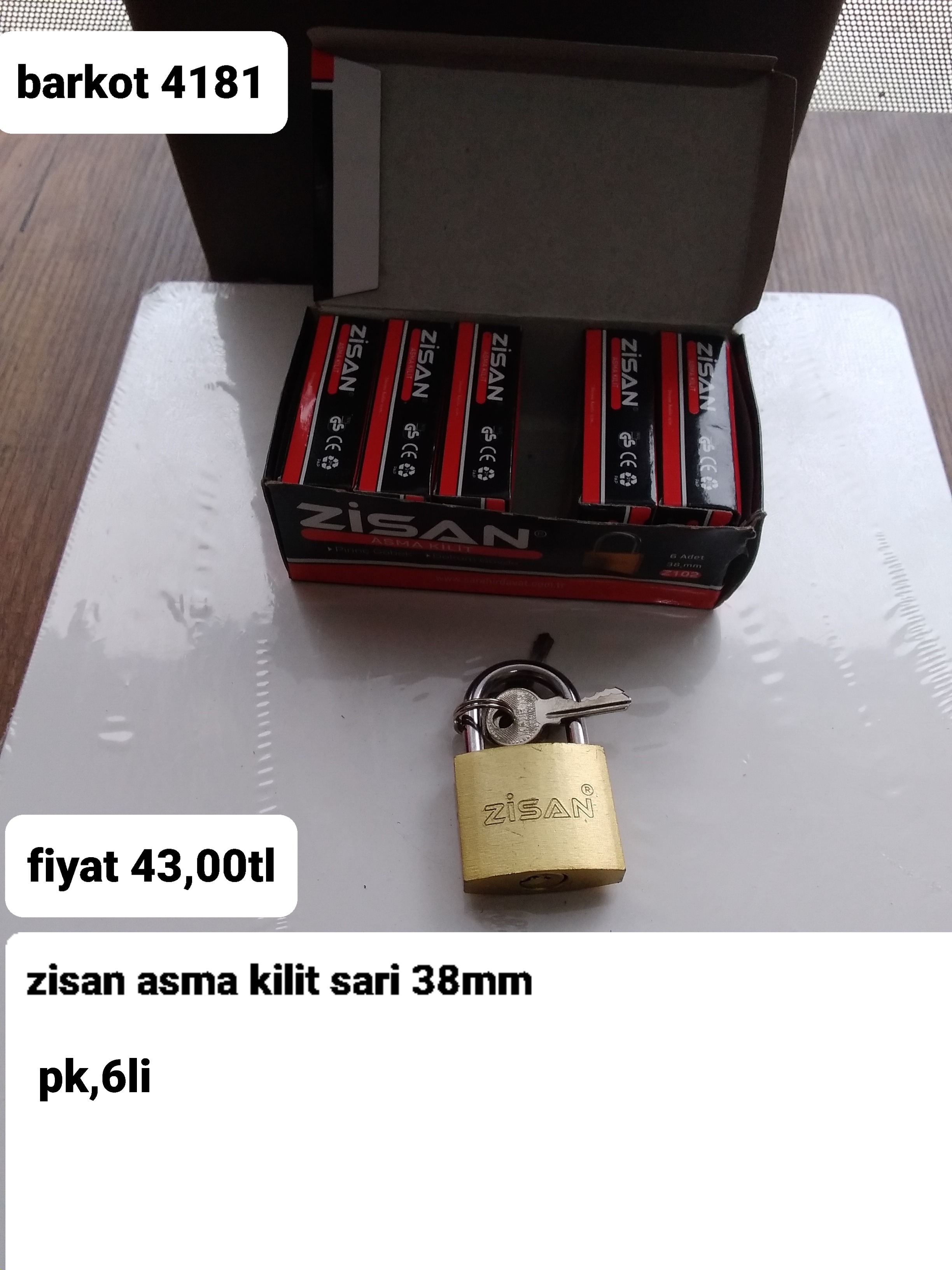 ZİSAN ASMA KİLİT SARI 38MM  4181