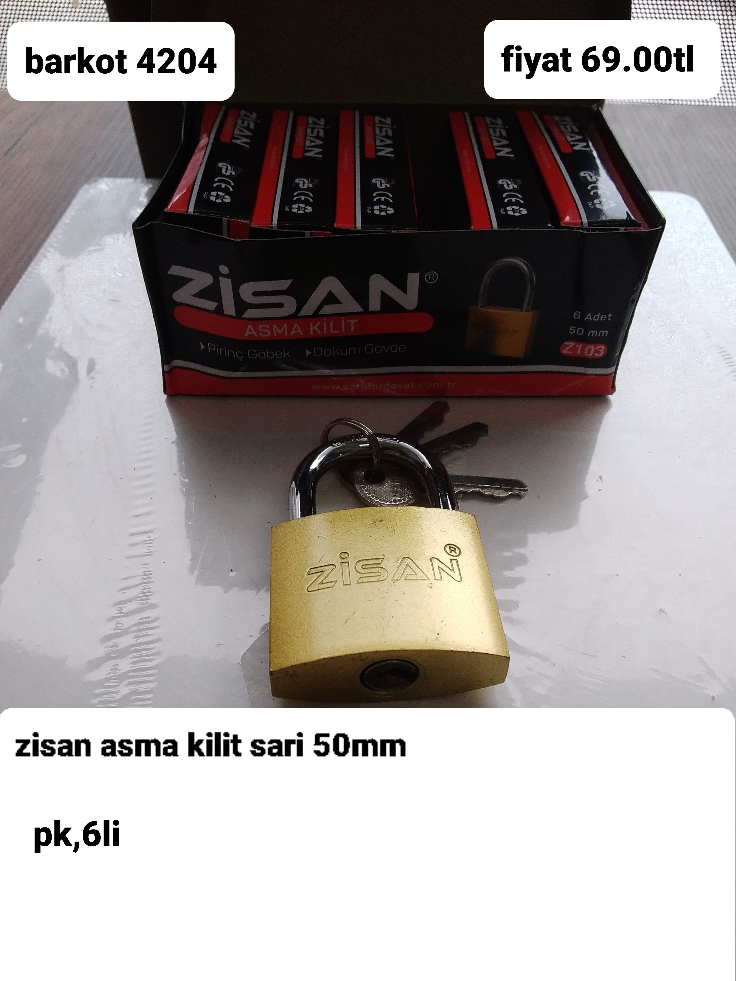 ZİSAN ASMA KİLİT SARI 50MM 4204