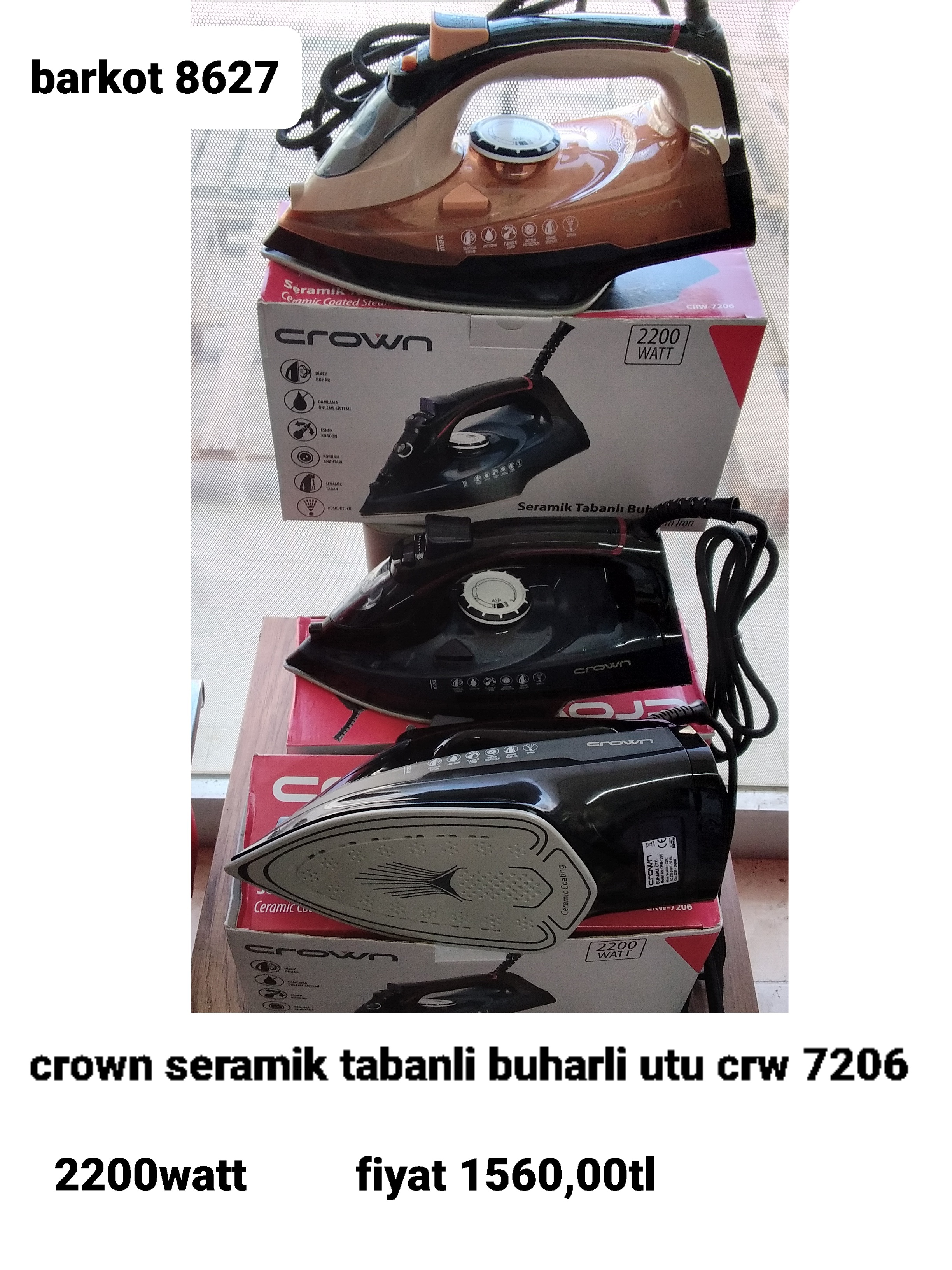 CROWN SERAMİK TABANLI BUHARLI ÜTÜ 2200 WATT