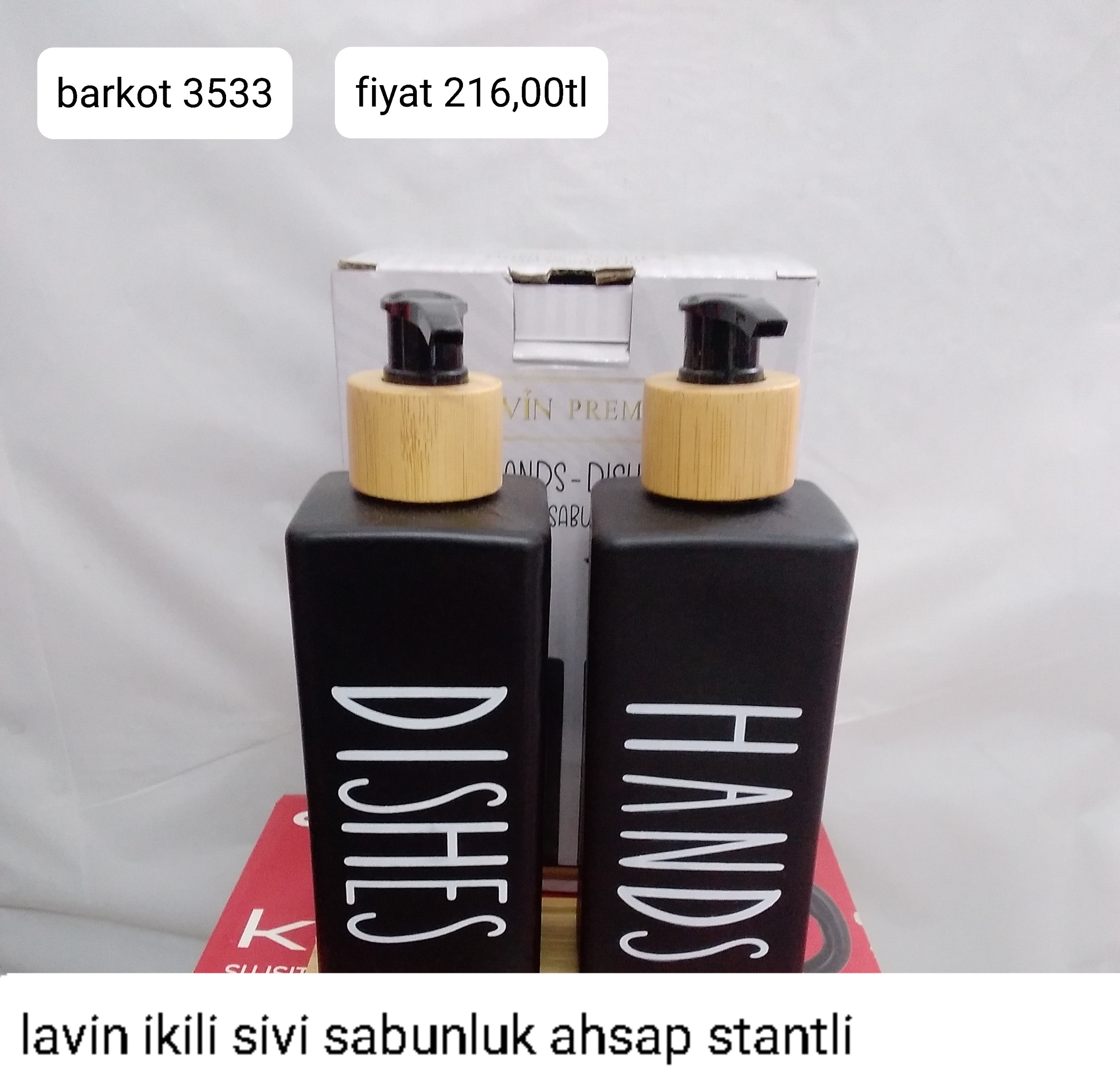 LAVİN İKİLİ SIVI SABUNLUK AHŞAP STANTLI 3533