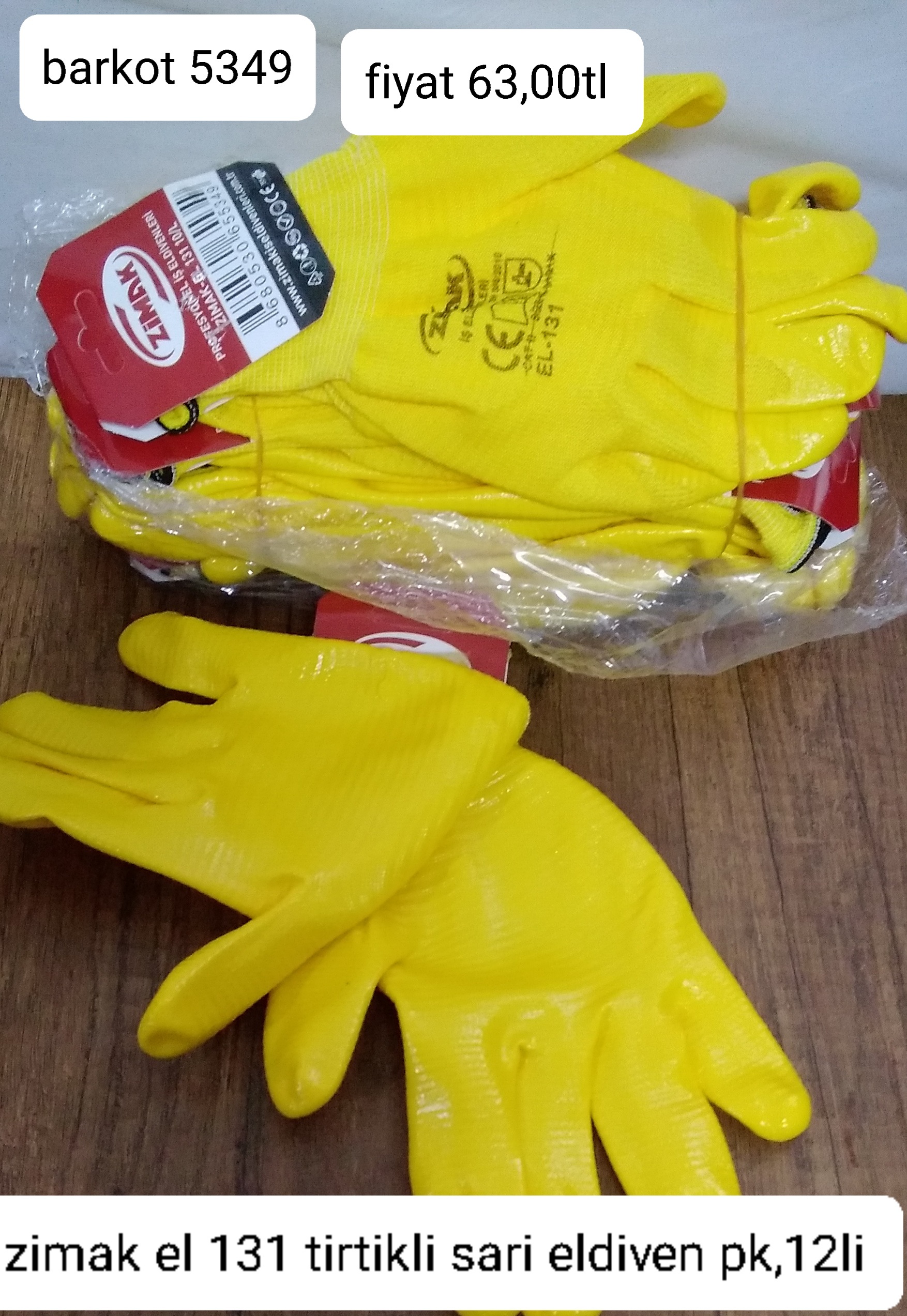 ZİMAK EL 131 TIRTIKLI SARI ELDİVEN PK 12Lİ 5349