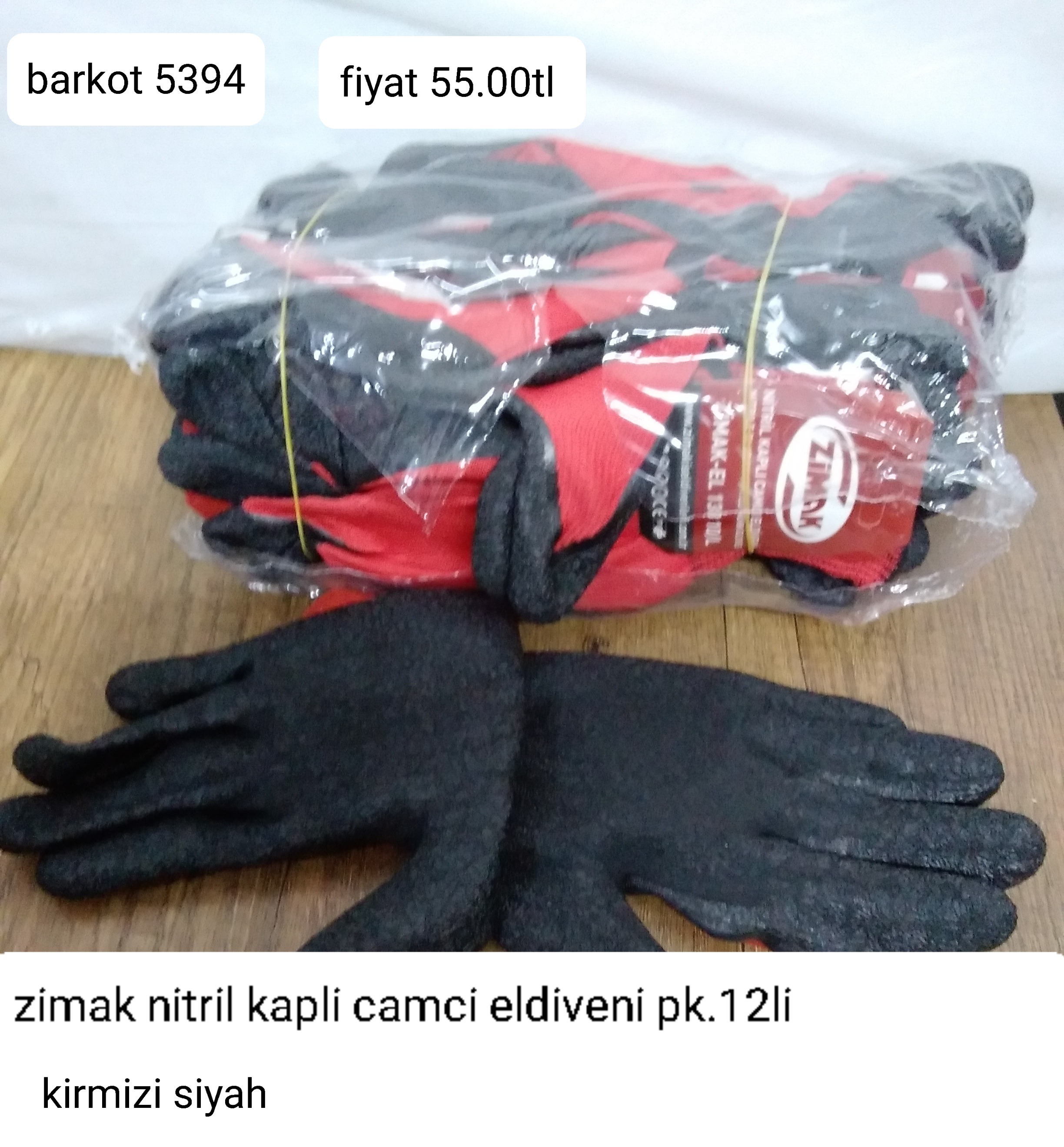 ZİMAK KIRMIZI SİYAH NİTRİL KAPLI CAMCI ELDİVENİ PK 12 Lİ 5394