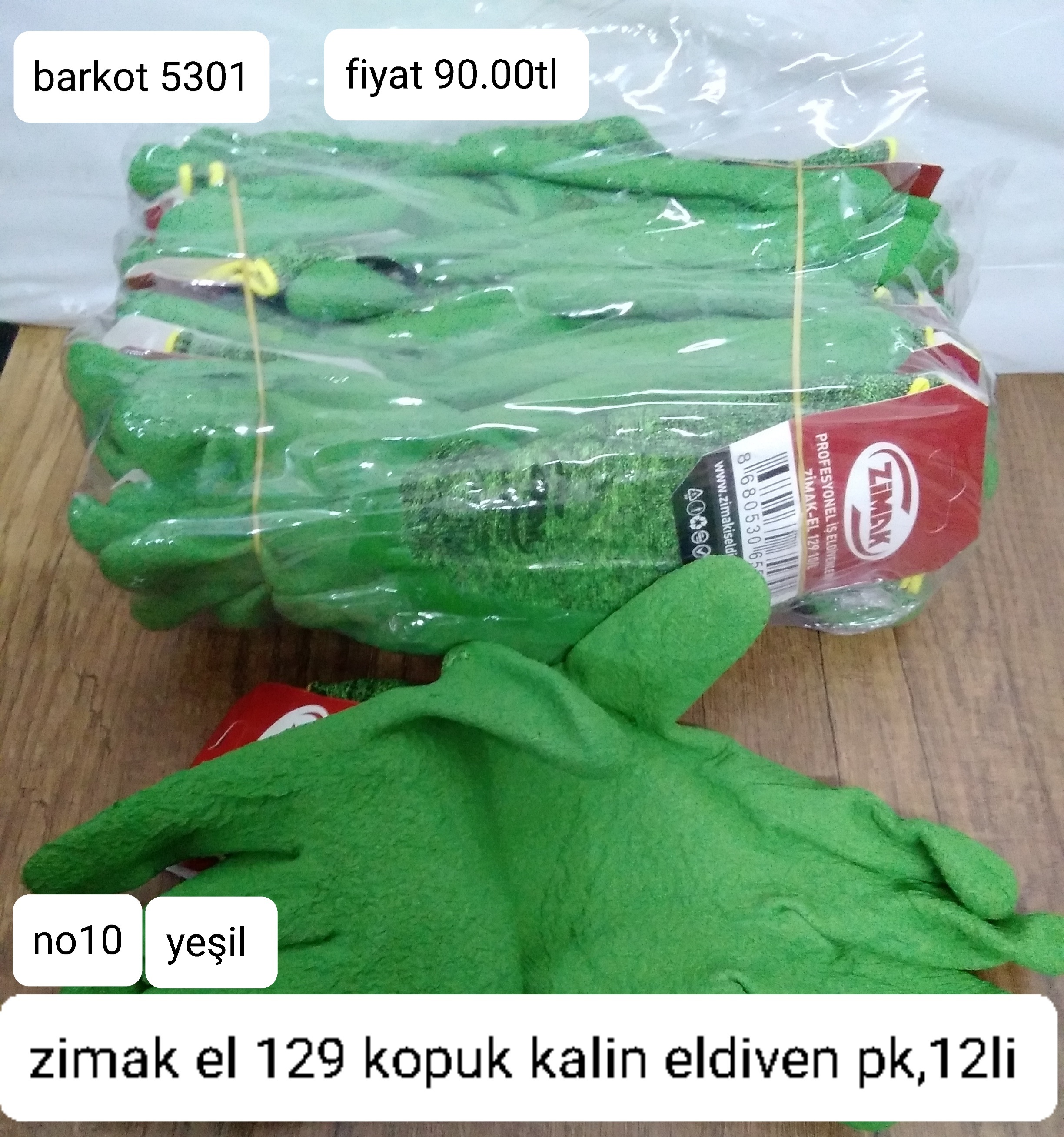 ZİMAK EL 129 YEŞİL KOPUK KALIN ELDİVEN PK 12 Lİ 5301