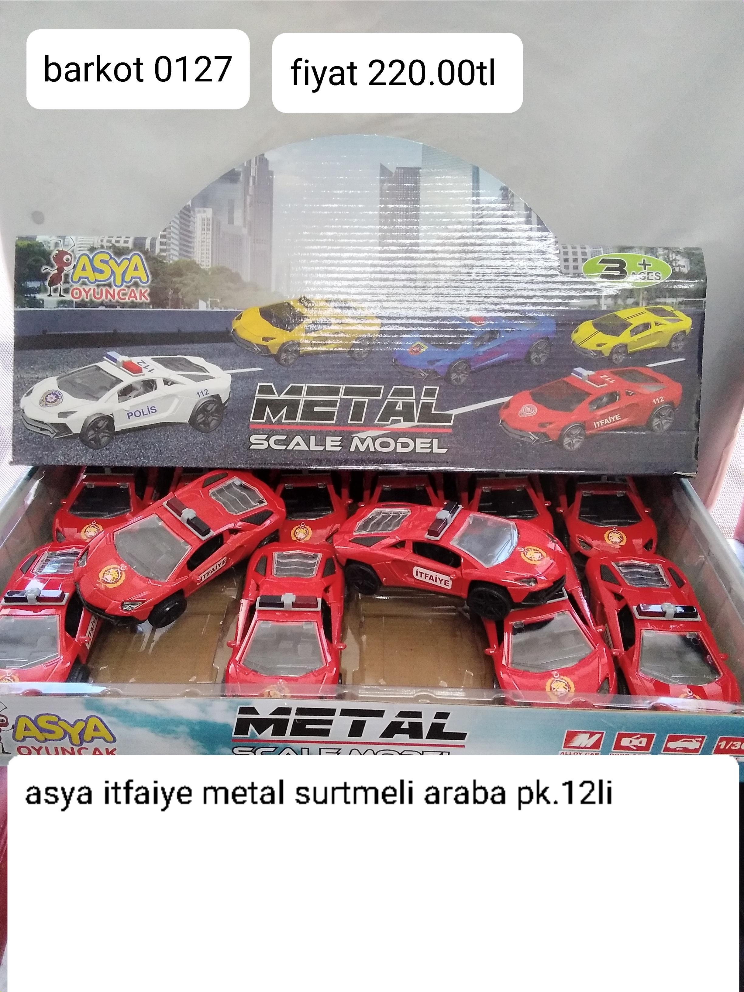 ASYA İTFAİYE METAL SÜRTMELİ  ARABA PK 12 Lİ  0127