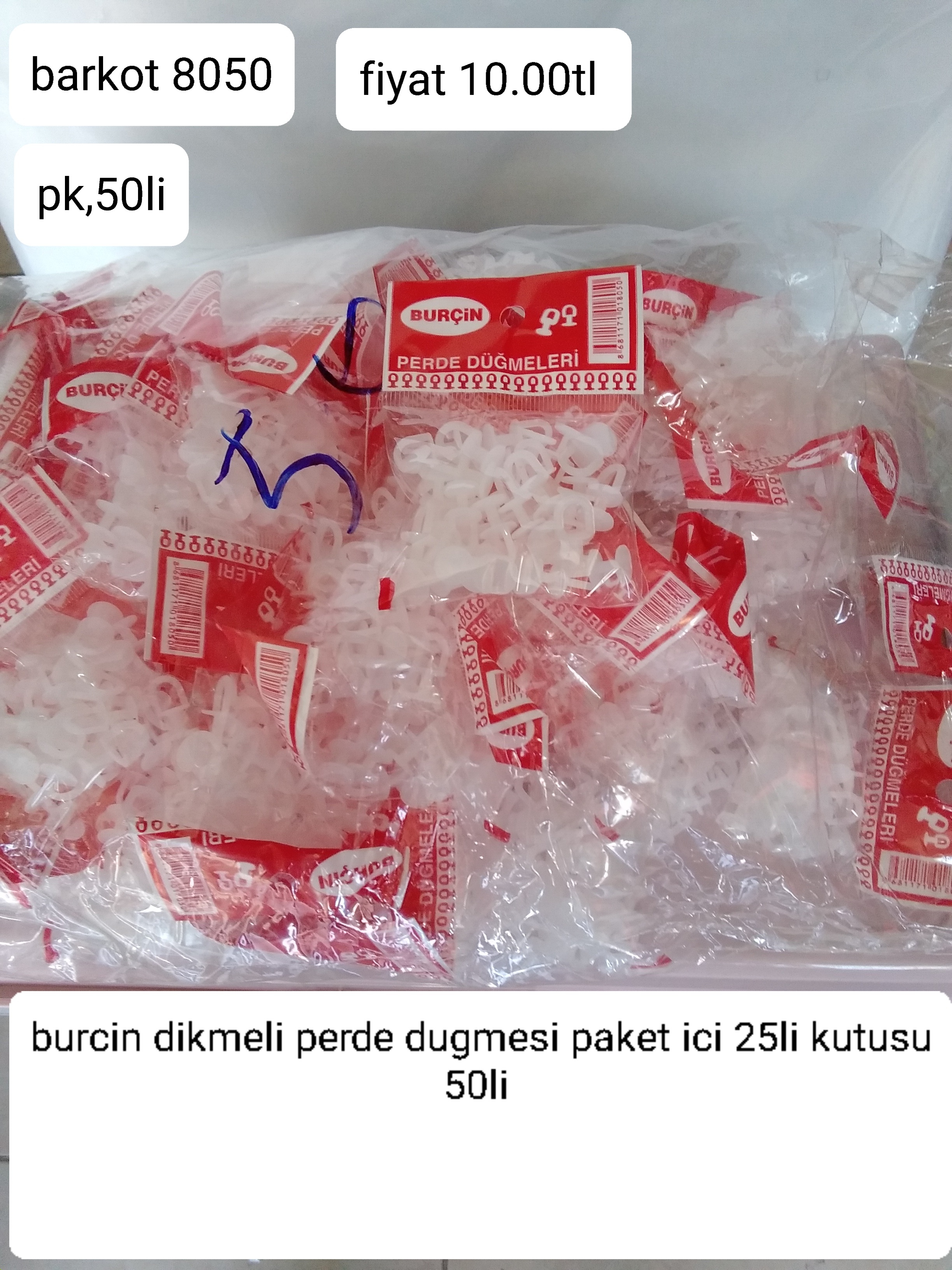 BURCİN DİKMELİ PERDE DÜĞMESİ PAKET İÇİ 25Lİ KUTUSU 50 Lİ  8050