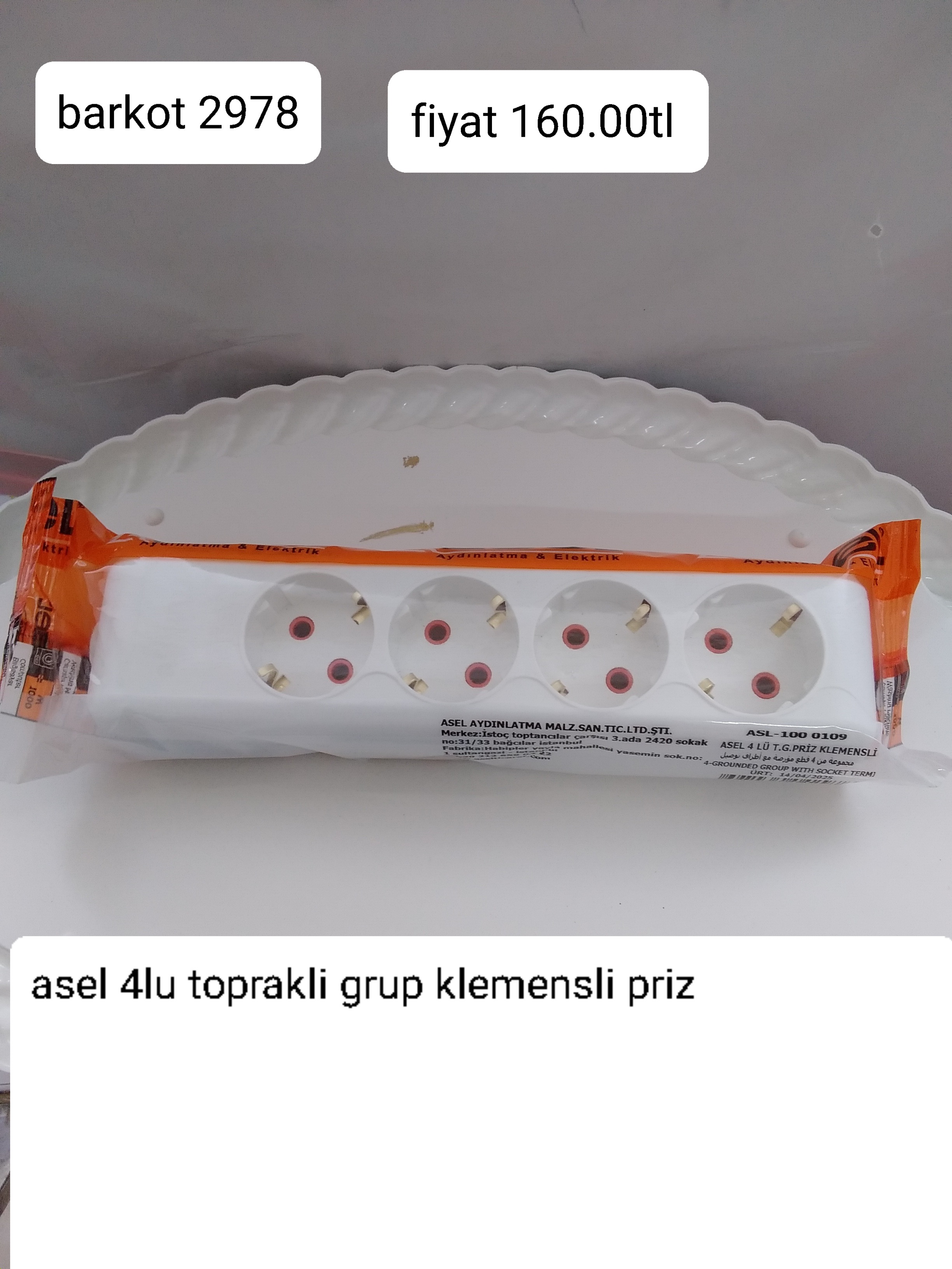 ASEL 4 LÜ TOPRAKLI GRUP KLEMENSLİ PRİZ 2978
