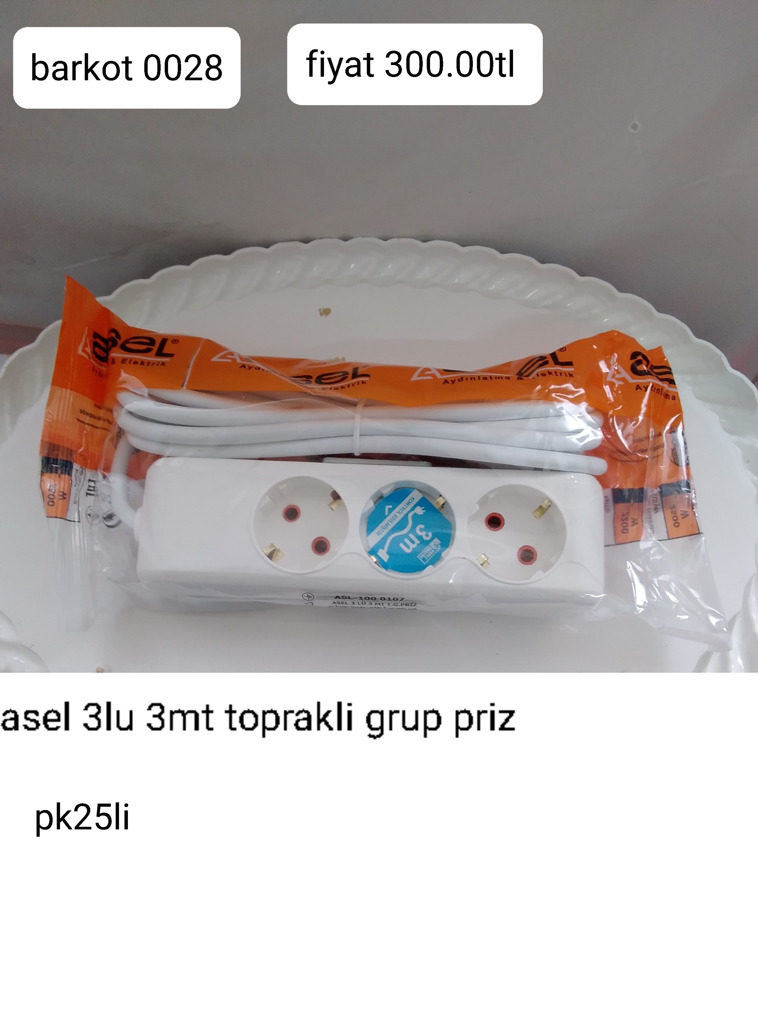 ASEL 3LÜ 3MT TOPRAKLI GRUP PRİZ 0028