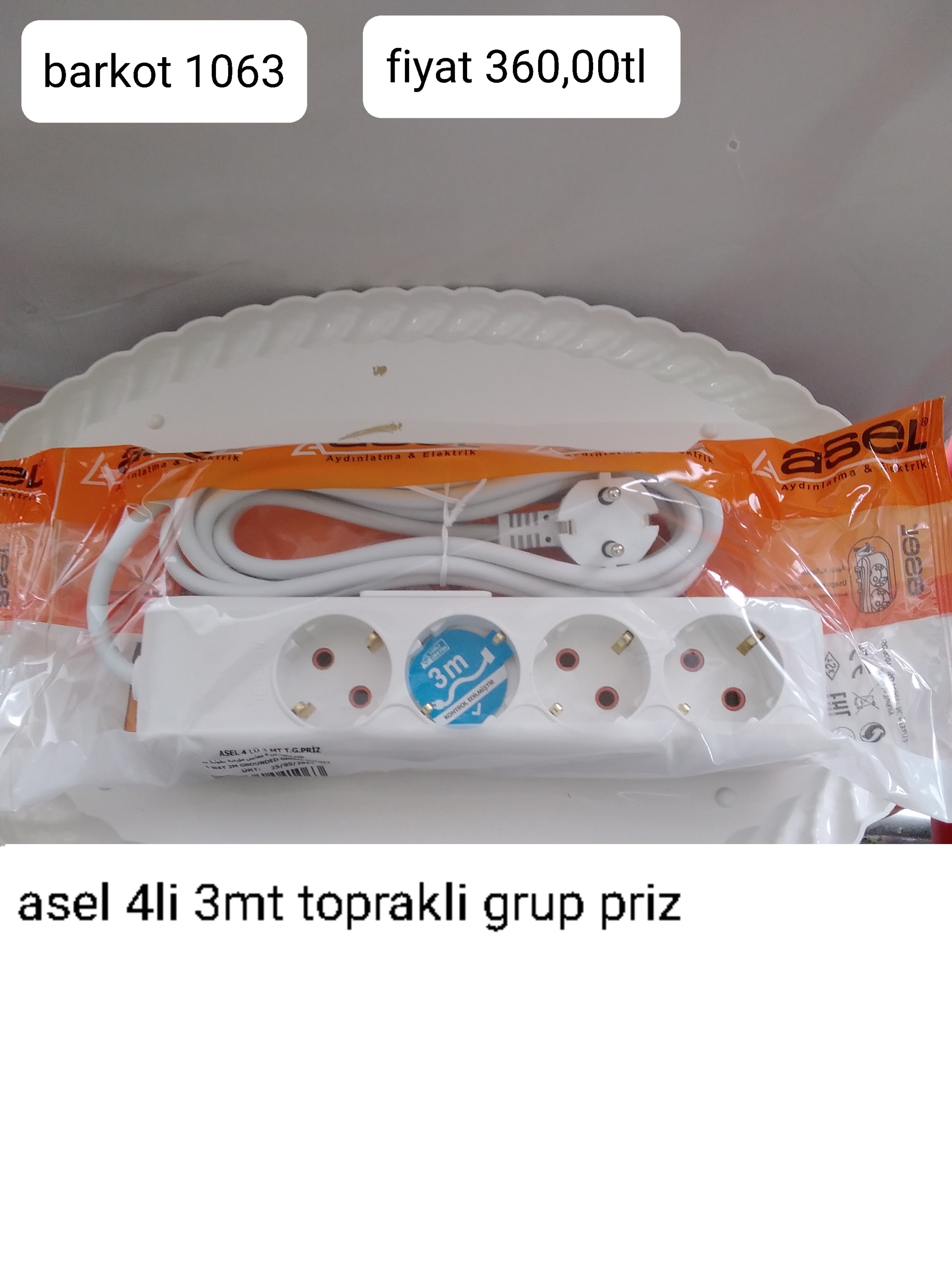 ASEL 4 LÜ 3MT TOPRAKLI GRUP PRİZ 1063