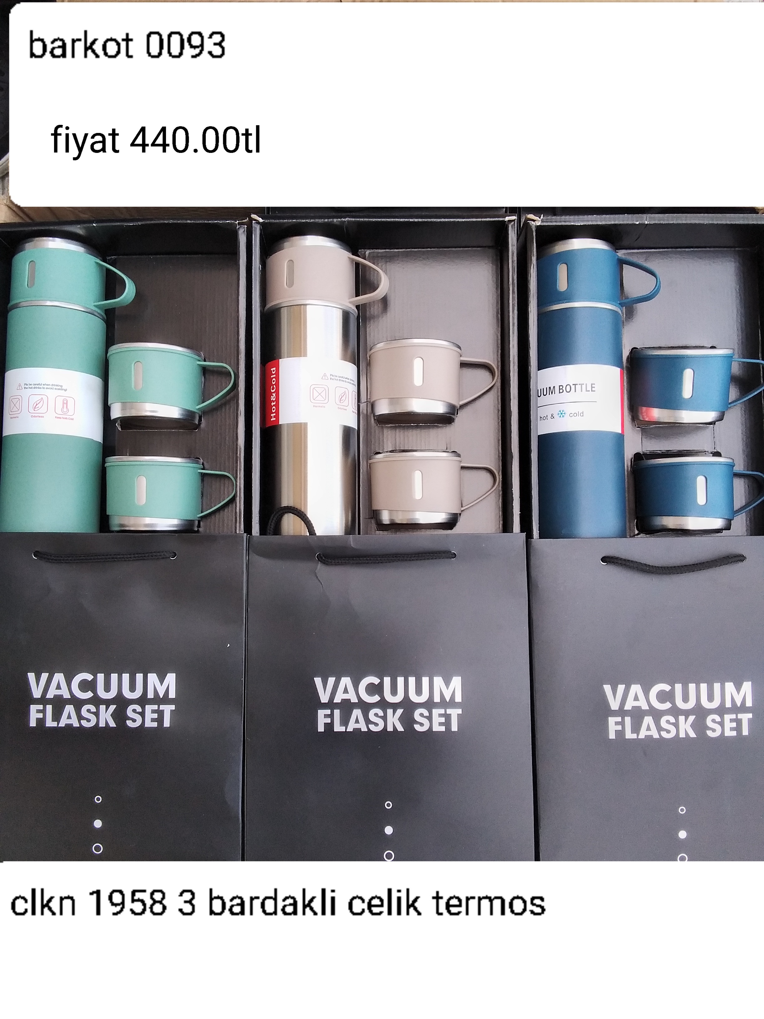 CLKN 1958 3 BARDAKLI ÇELİK TERMOS 0093