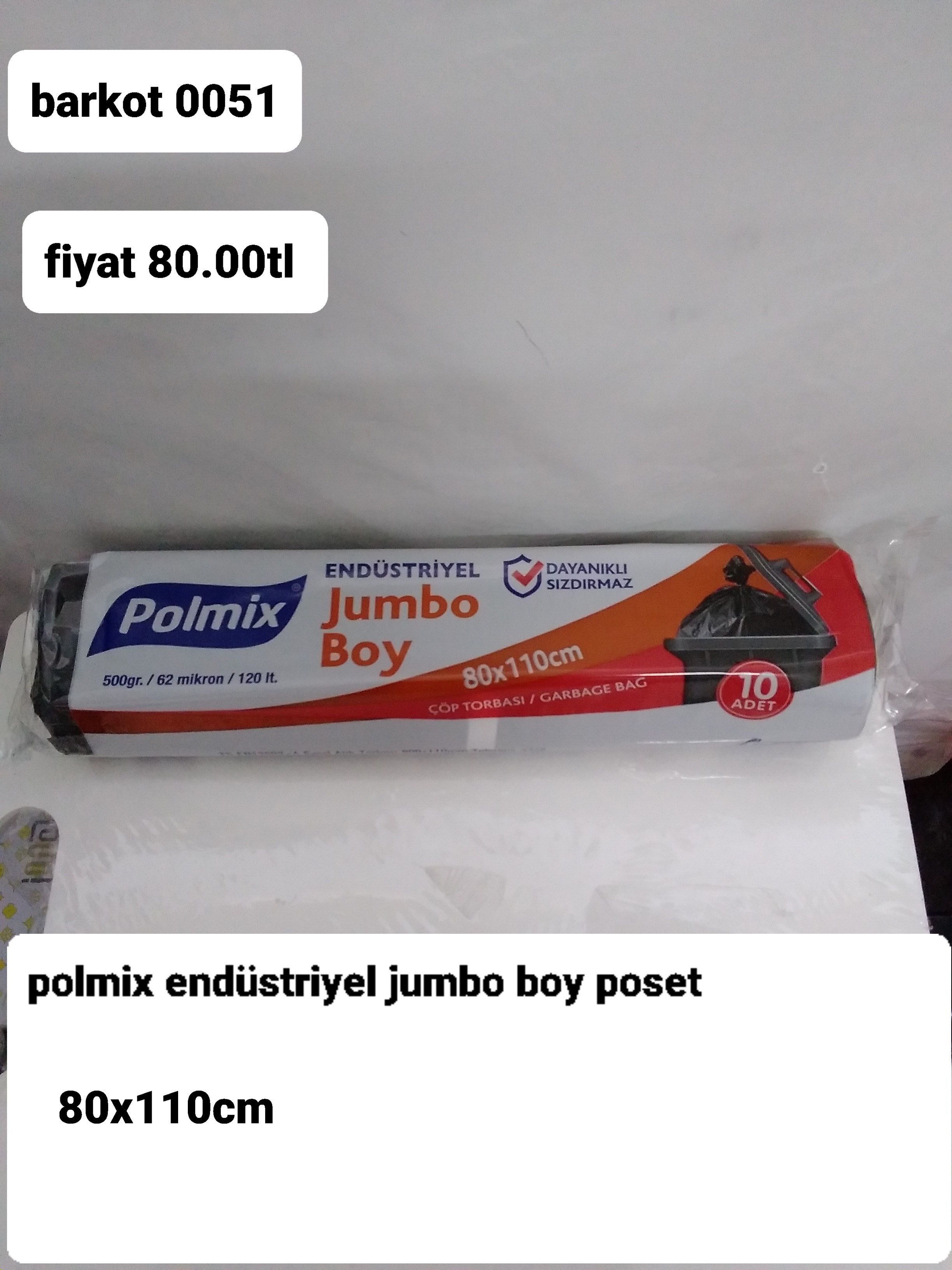 POLMİX ENDÜSTRİYEL JUMBO BOY POŞET 80*110 CM 0051 