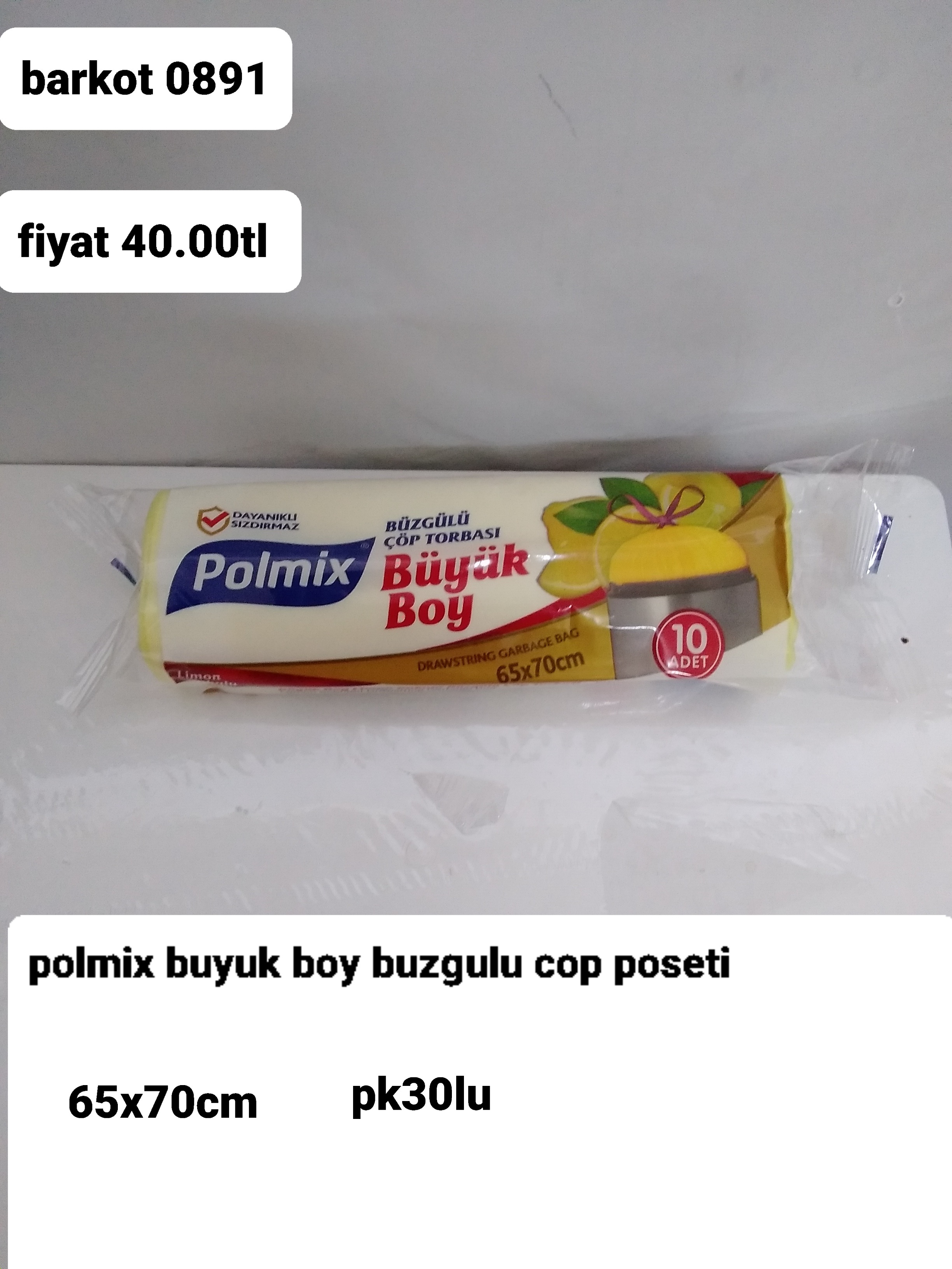 POLMİX BÜYÜK BOY BÜZGÜLÜ ÇÖP POŞETİ 65*70  0891
