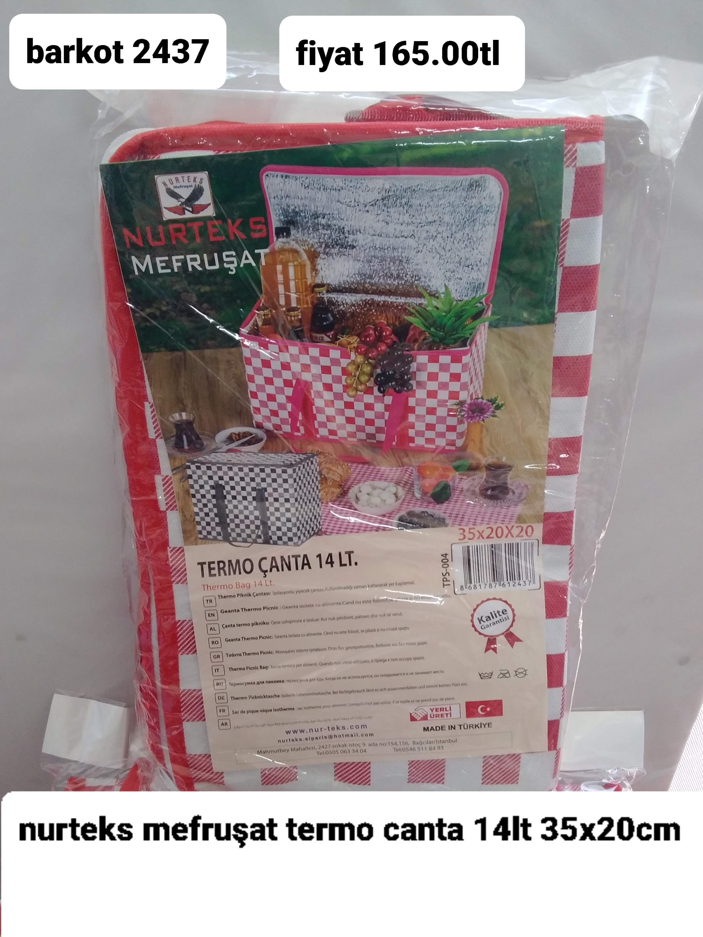 NURTEKS MEFRUŞAT TERMO ÇANTA 14LT 35*20CM 2437