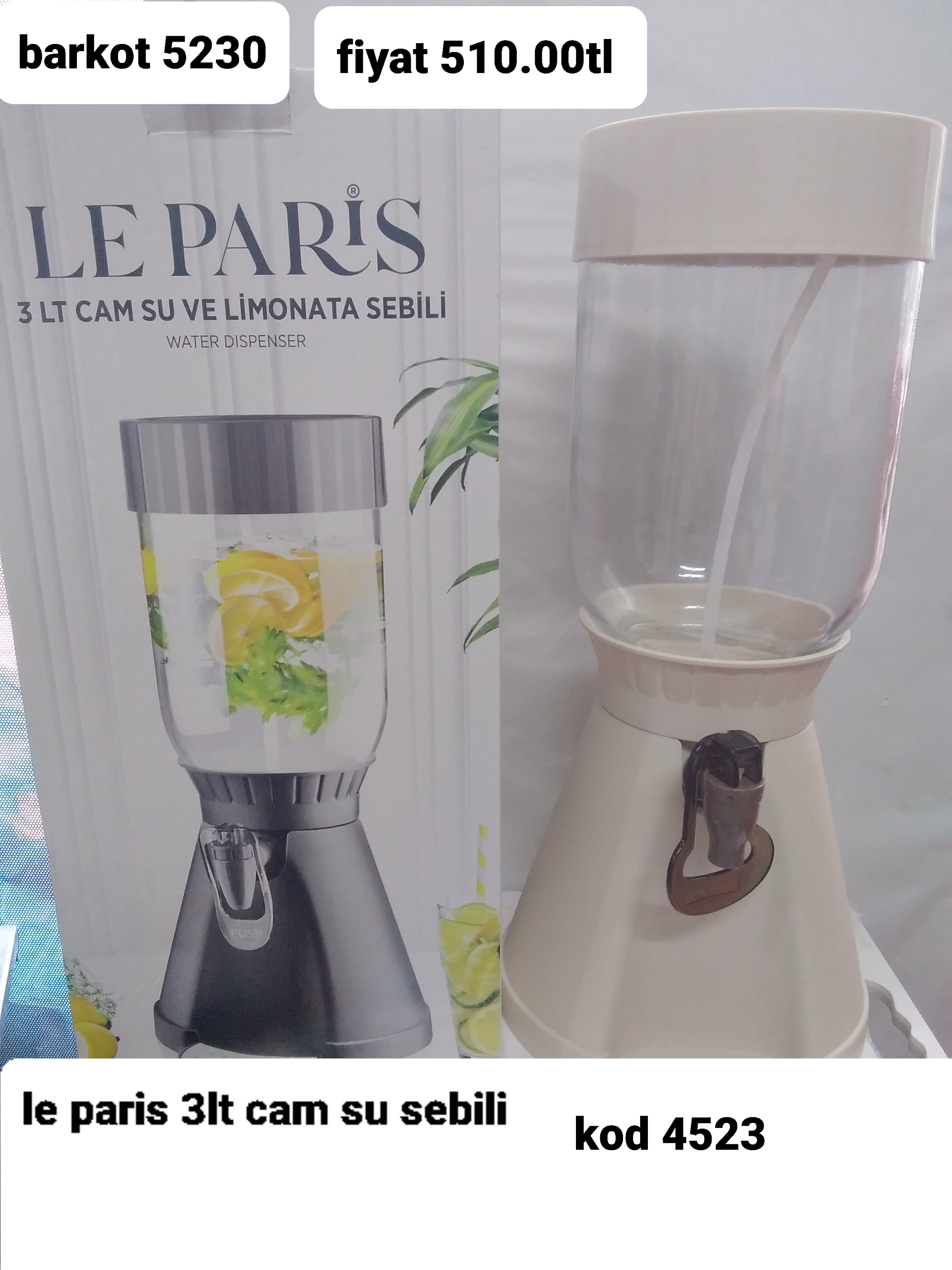LE PARİS 3LT CAM SU SEBİLİ 5230