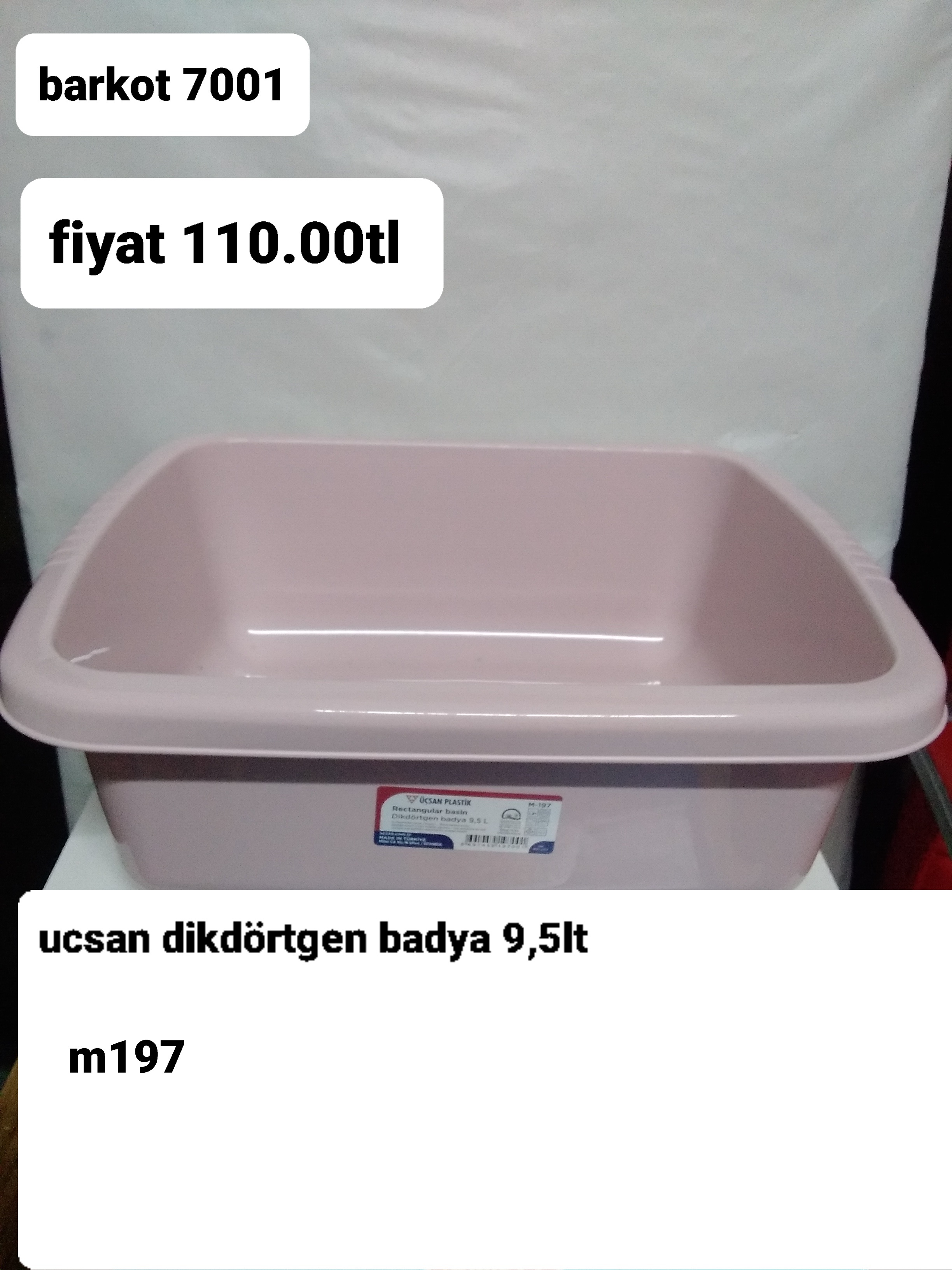 ÜÇSAN DİKDÖRTGEN BADYA 9,5LT 7001
