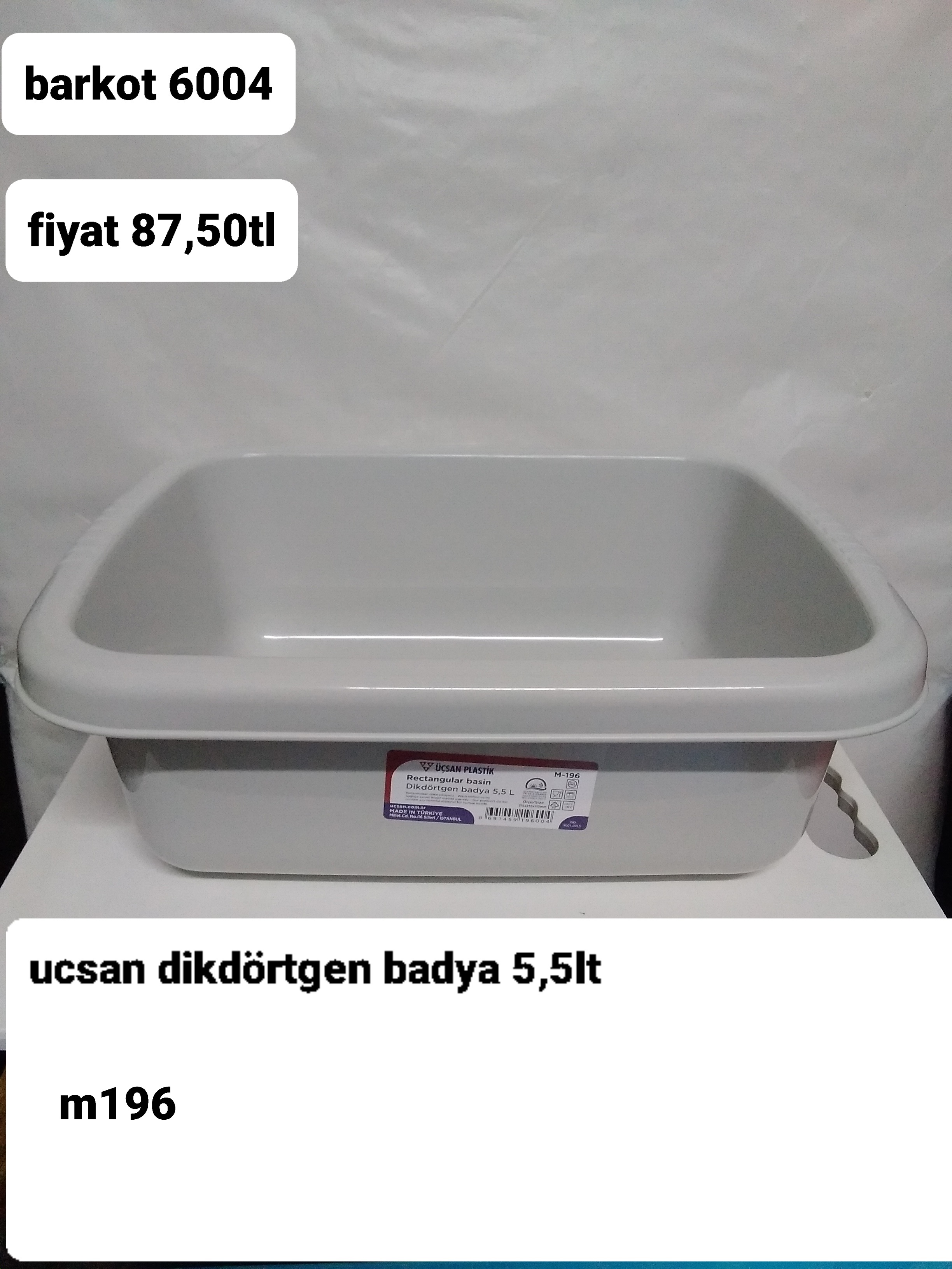 ÜÇSAN DİKDÖRTGEN BADYA 5,5LT 6004