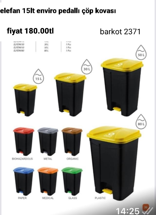 ELEFAN 15LT ENVİRO PEDALLI ÇÖP KOVASI 2371