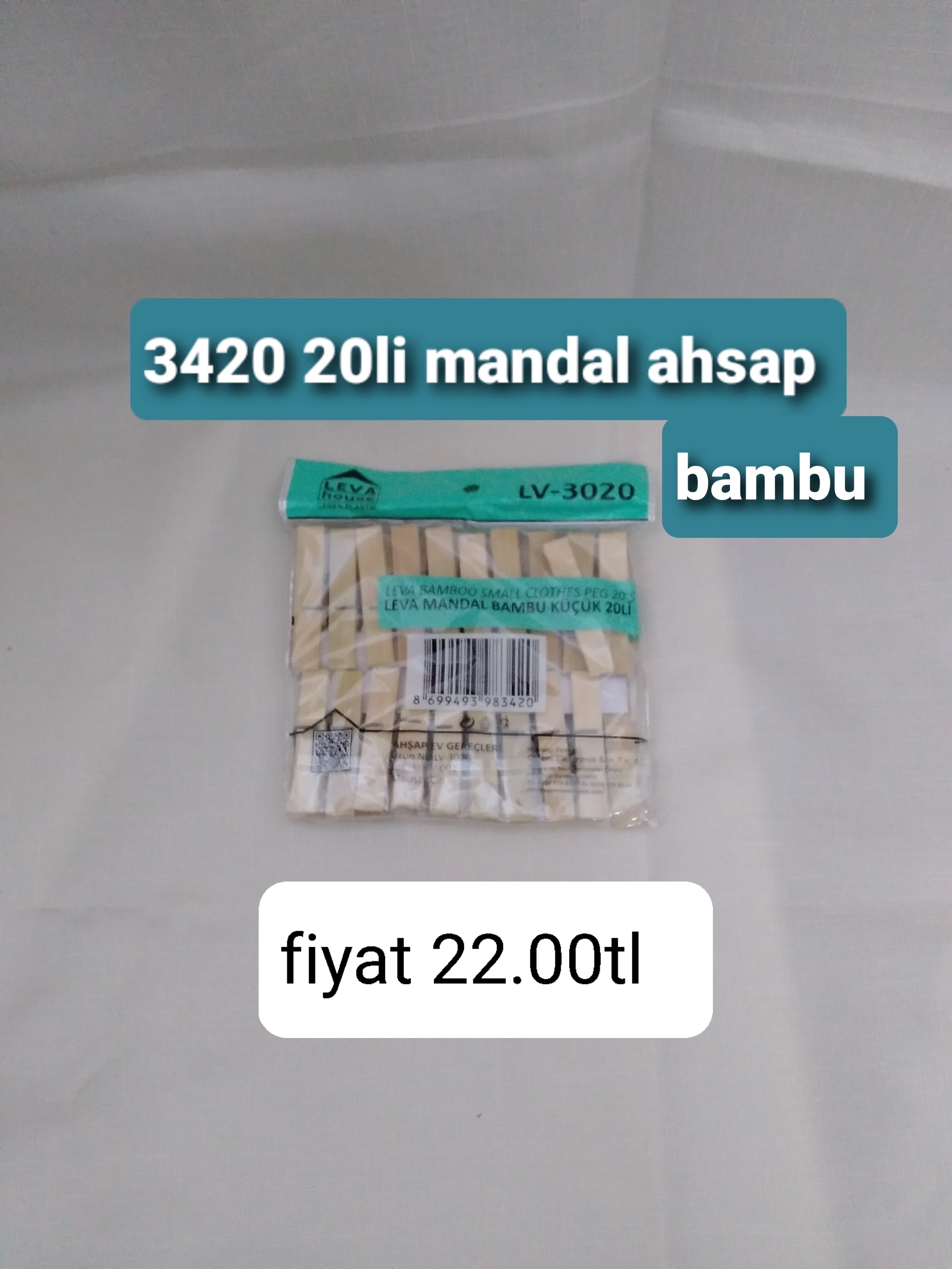 3420 20 Lİ MANDAL AHŞAP BAMBU 