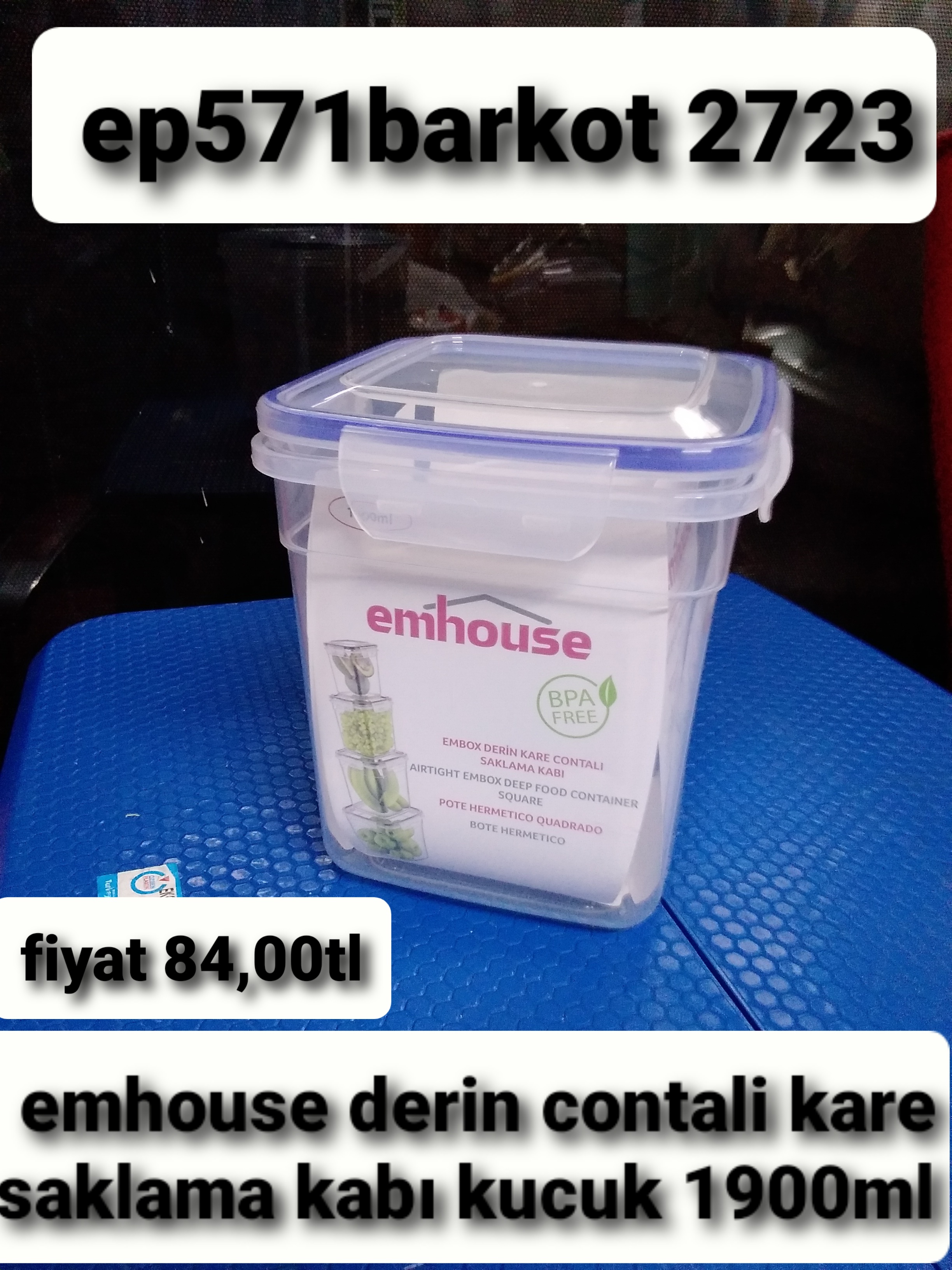 EMHOUSE DERİN CONTALI KARE SAKLAMA KABI KÜÇÜK 1900 ML 2723