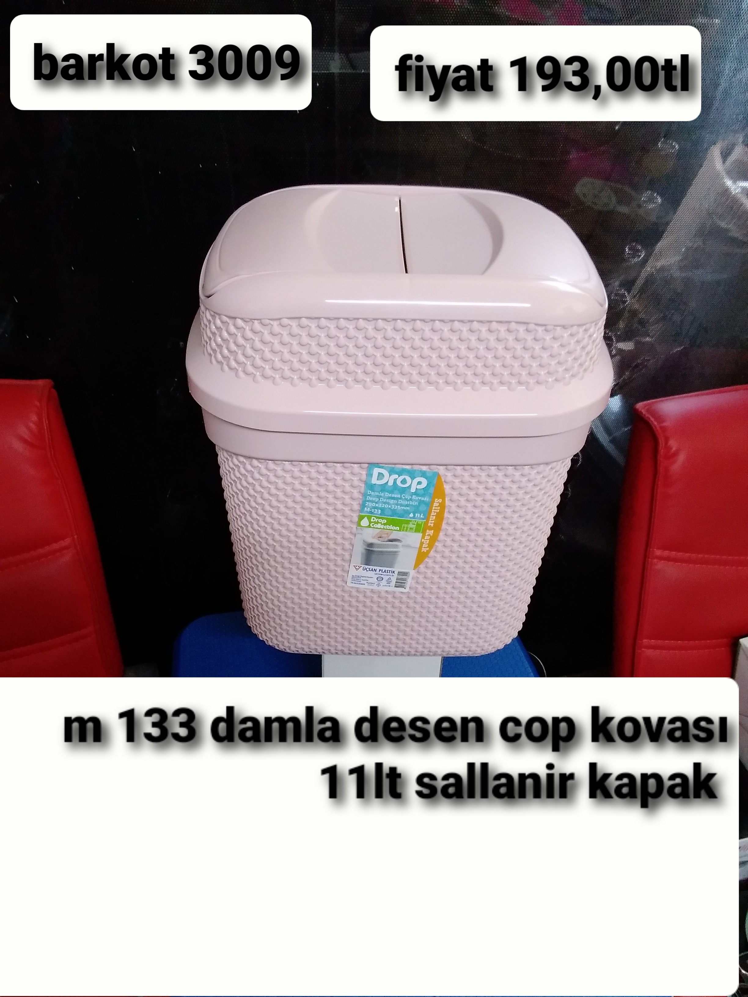 DAMLA DESEN ÇÖP KOVASI 11LT SALLANIR KAPAK 3009